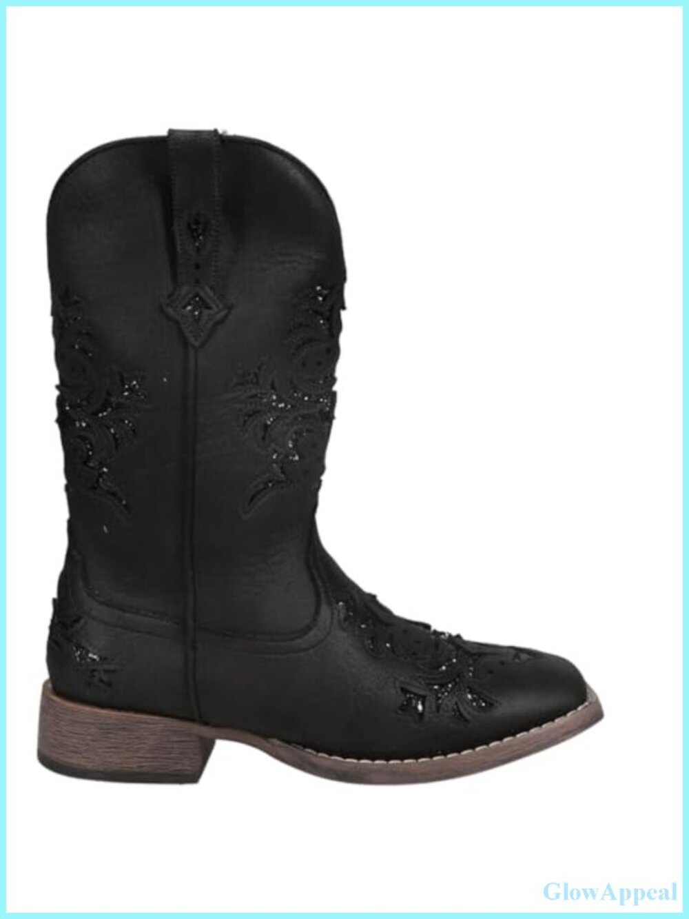 Faux Leather Mid Calf Pull On Western Boots Square Toe Low Heel